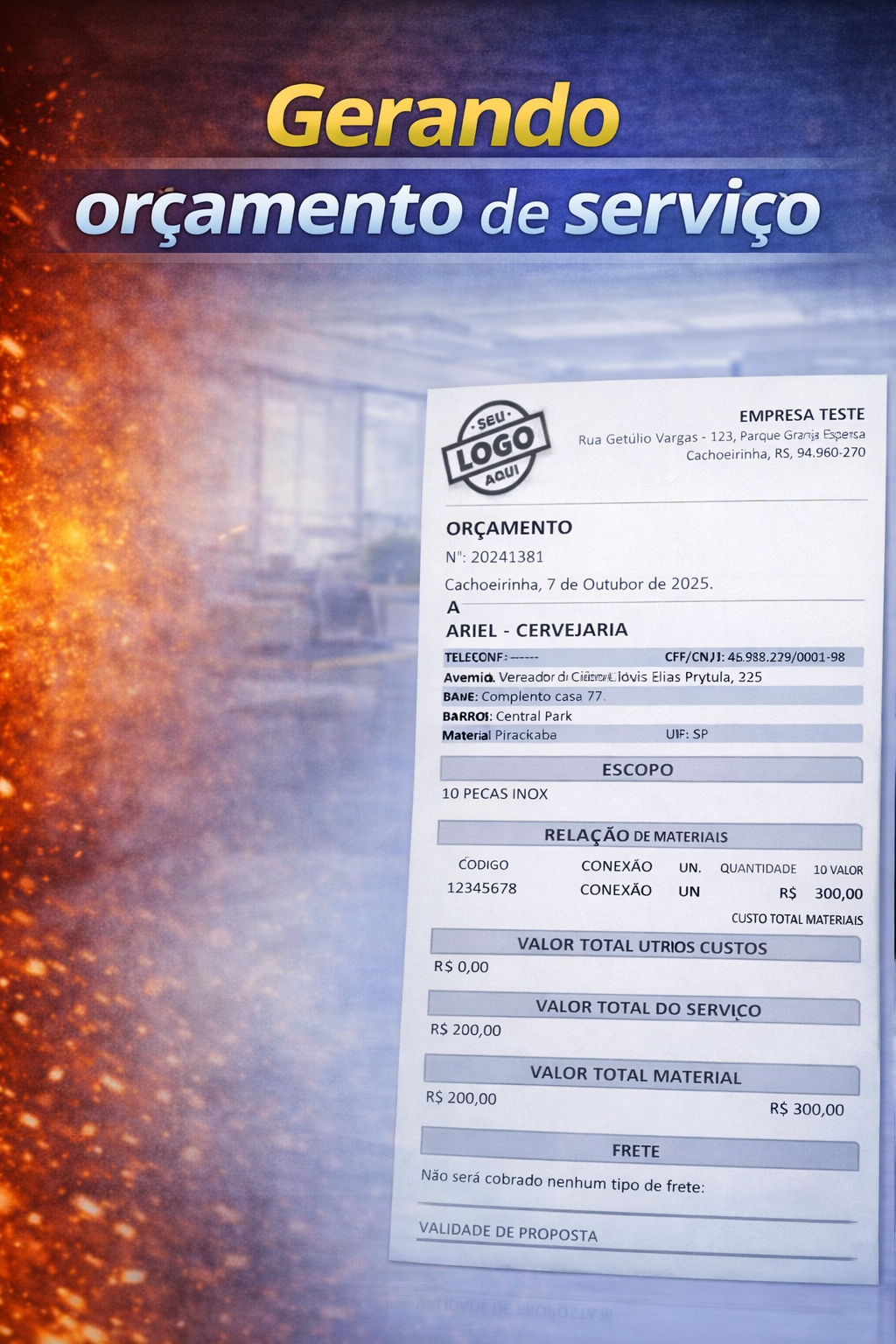 Gerando orçamento de serviço