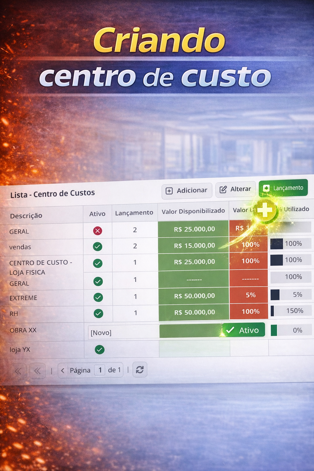 Criando centro de custo