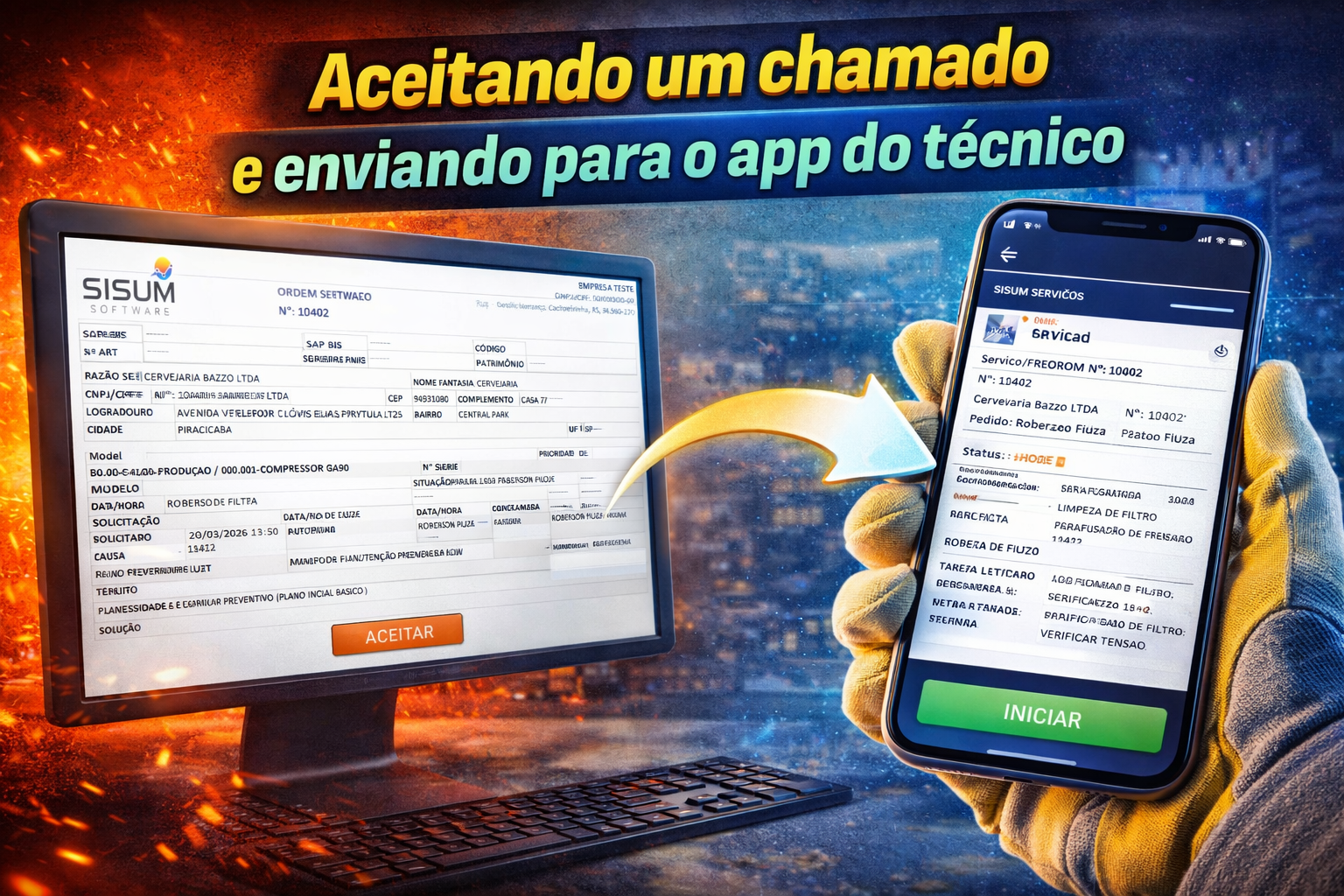 Aceitando um chamado e enviando para o app do técnico